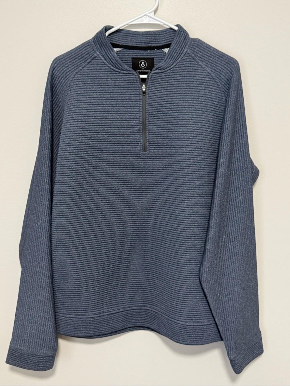 Swannies Men’s Large Blue Ribbed 1/4 Zip Golf Pullover Performance Sweater